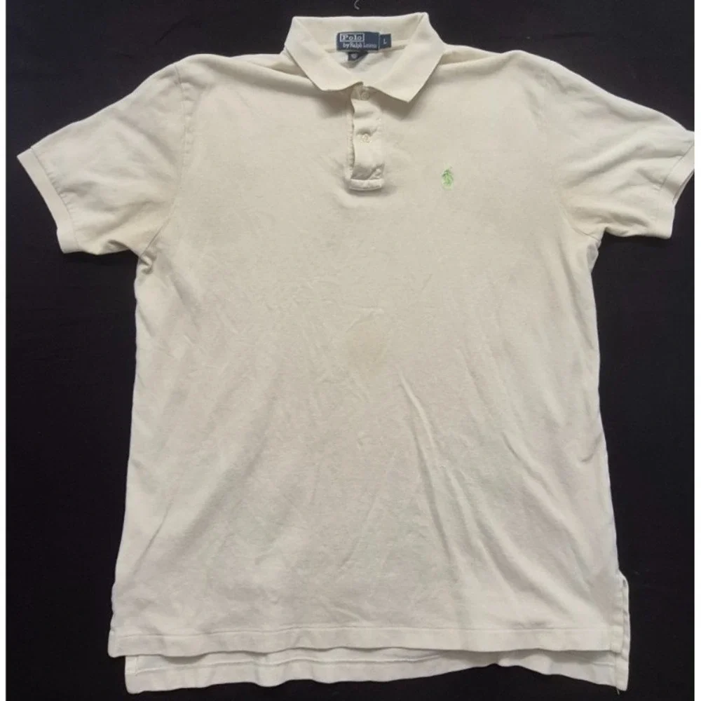 Polo Ralph Lauren‎ Men's Off White Polo Shirt LG green pony logo pullover Cotton